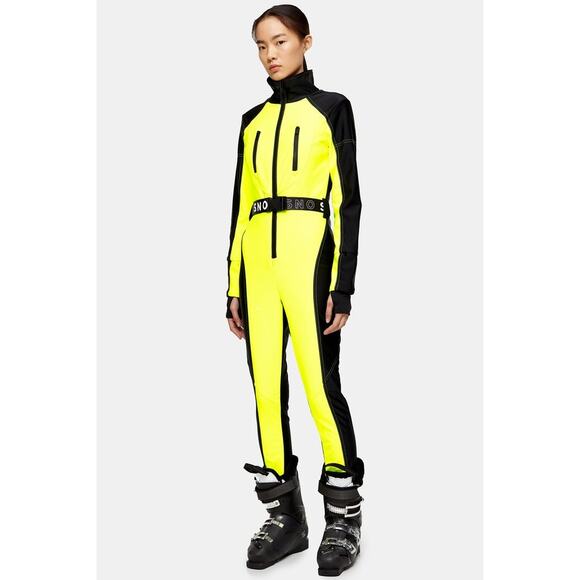 TopShop Ski Snow Suit Long Sleeve With Zip Neon Yellow & Black 6 NEW One Piece